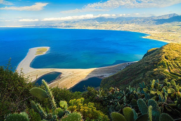 beautiful view of the bay of Tindari with the Marinello beach, Sicily, Italy
